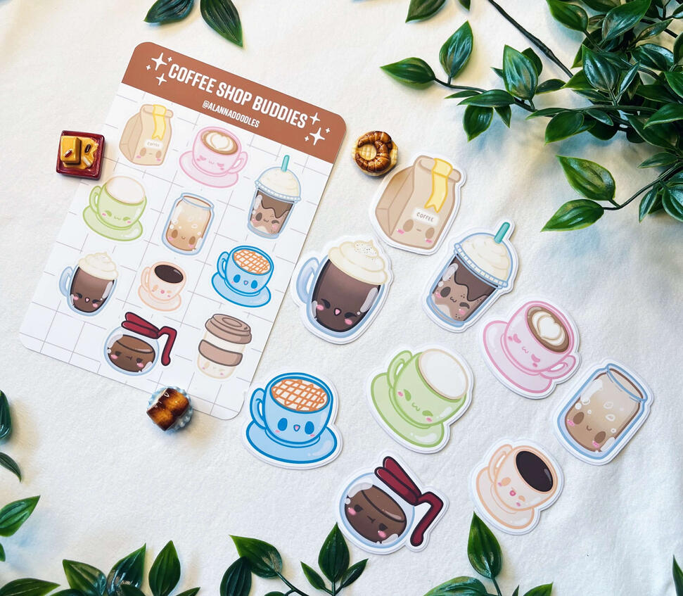 Coffee Shop Buddies Sticker Sheet and Die-Cut Stickers